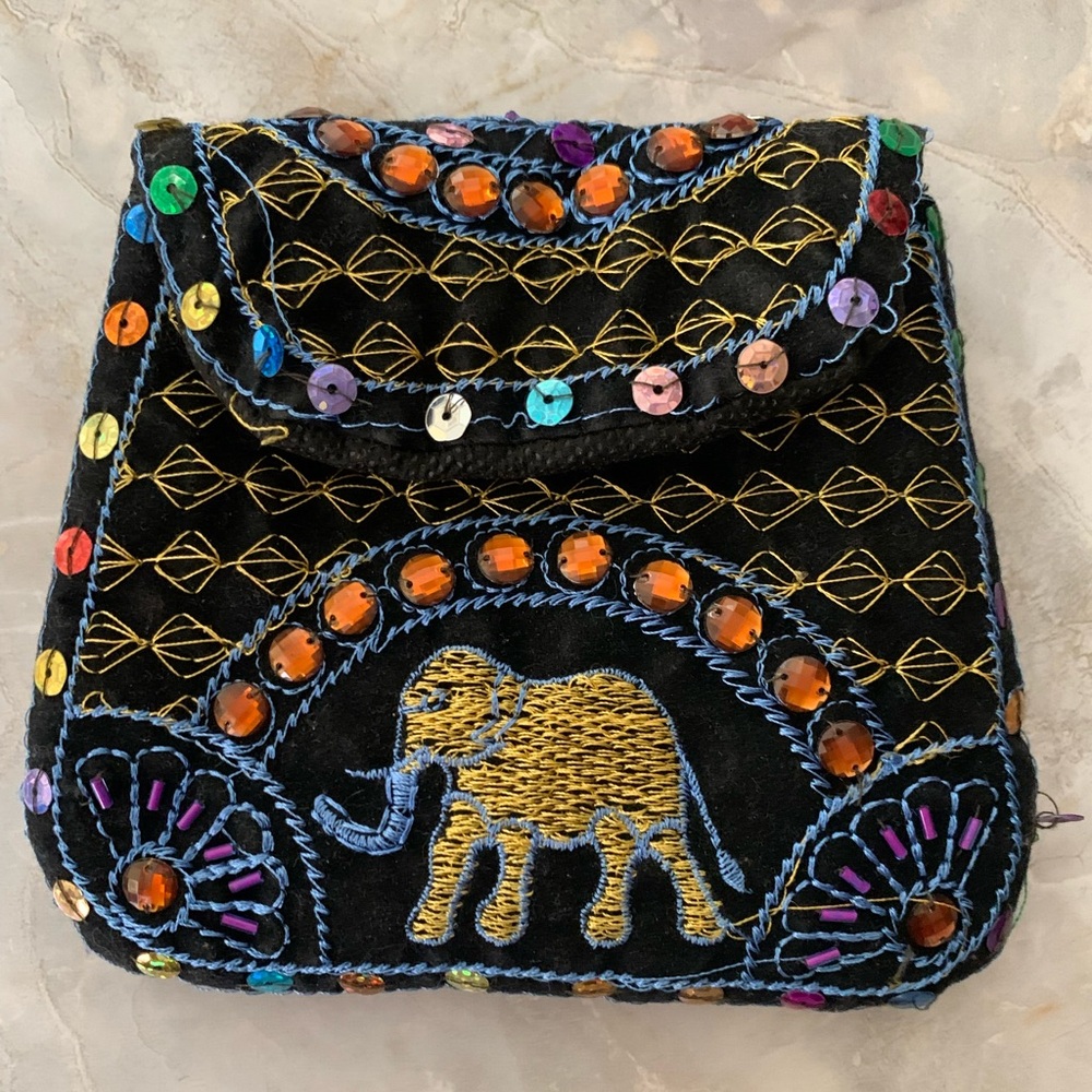 Vintage Embroidered Cloth Elephant Clutch with Sequins